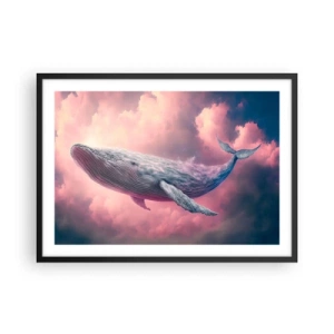 Póster en marco negro - Una ballena flotando en las nubes al atardecer. - 70x50cm - La reina de los mares asciende - Decoración de pared moderna para salón y dormitorio ARTTOR