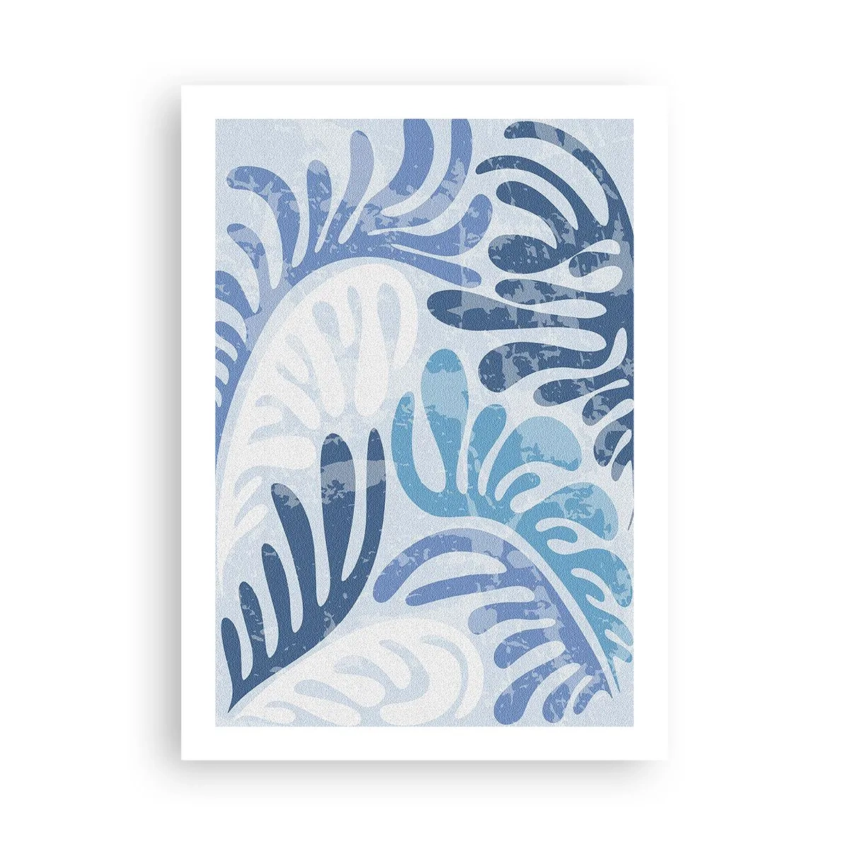 Póster - Composición abstracta de hojas en tonos azules. - 50x70cm - Helechos azules - Decoración de pared moderna para salón y dormitorio ARTTOR