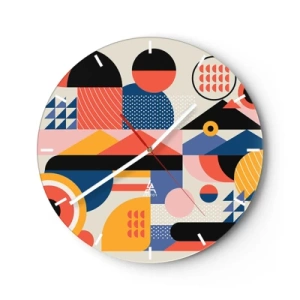 Reloj de pared - Reloj de vidrio - Abstracción geométrica colorida en estilo retro - 30x30cm - Composición: juegos - Decoración de pared moderna para salón, cocina y dormitorio ARTTOR