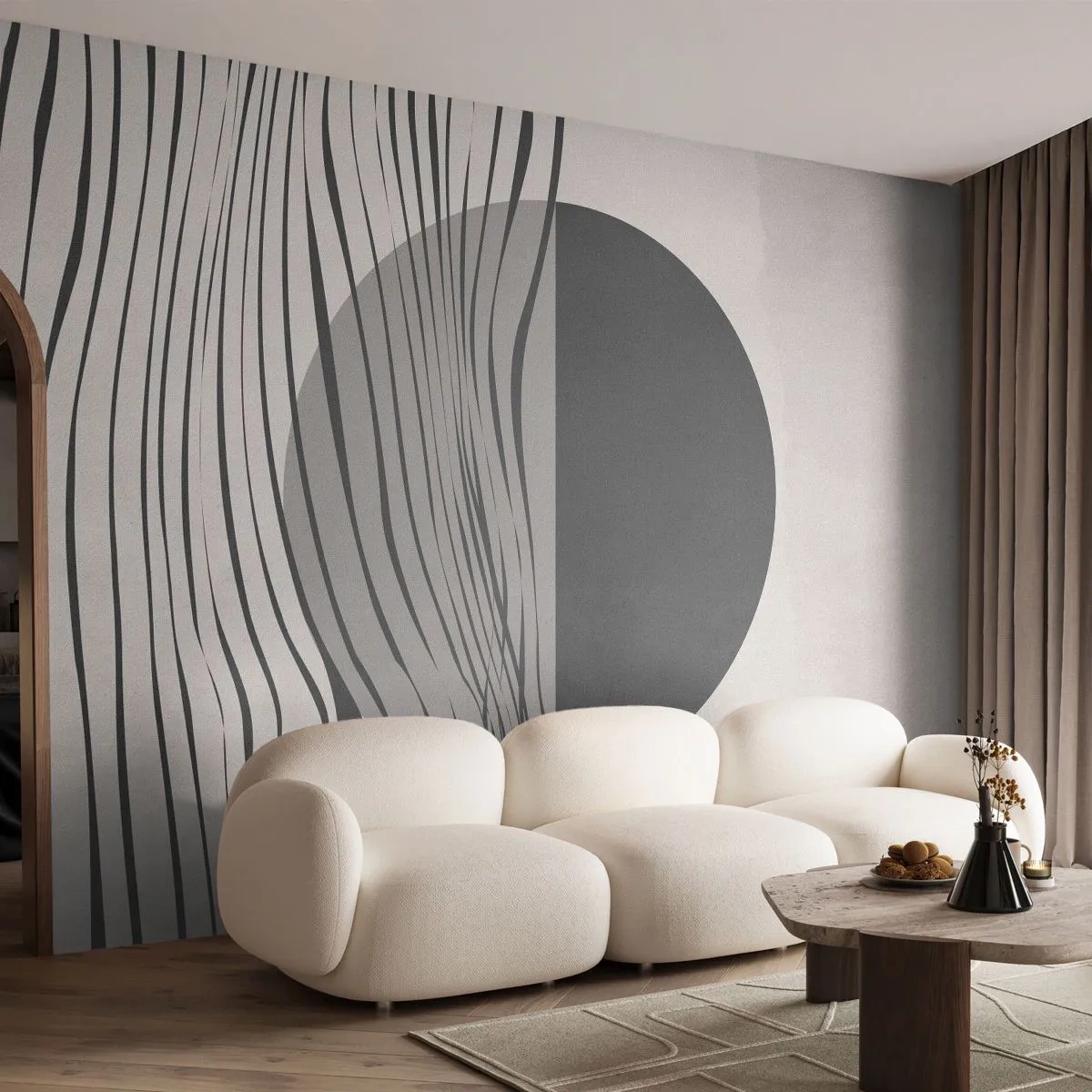 Fotomural Premium Canvas - Media composición - Abstracción, Pedazo, En blanco y negro - 350x256 cm