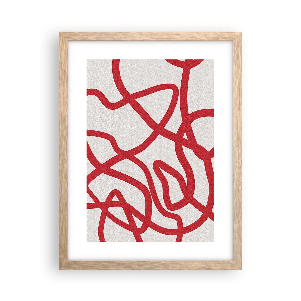 Póster en marco roble claro - Rojo sobre blanco - 30x40 cm