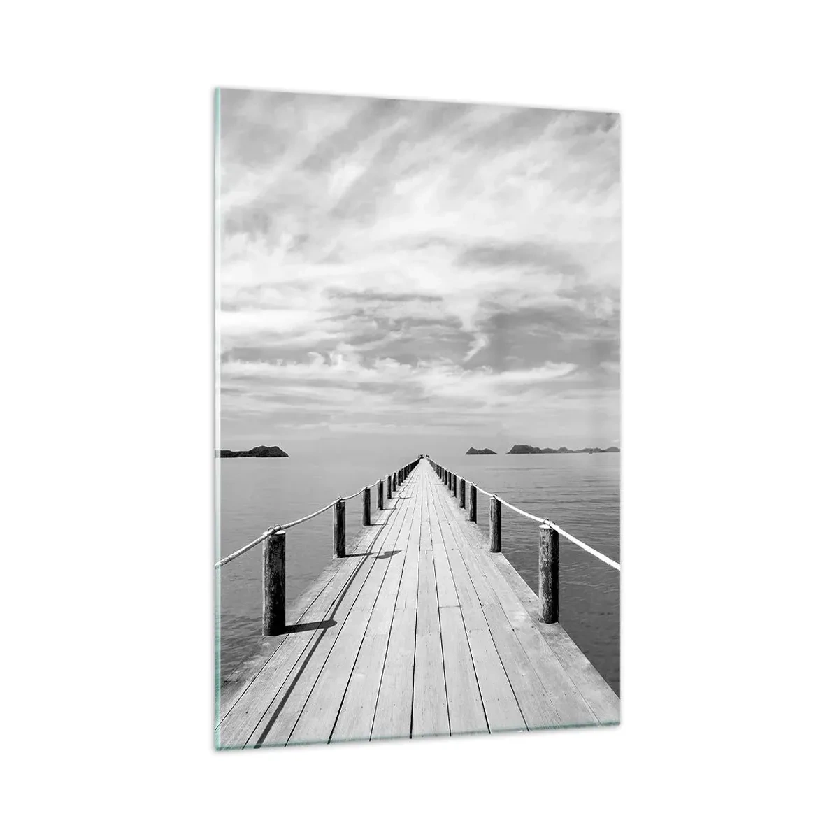 Cuadro sobre vidrio - Impresiones sobre Vidrio - Un muelle de madera que se pierde en la distancia sobre un mar en calma. - 80x120cm - Hora de viajar - Decoración de pared moderna para salón y dormitorio ARTTOR