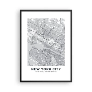Póster en marco negro - Un mapa minimalista de la ciudad de Nueva York - 50x70cm - Anatomía de una metrópolis - Decoración de pared moderna para salón y dormitorio ARTTOR