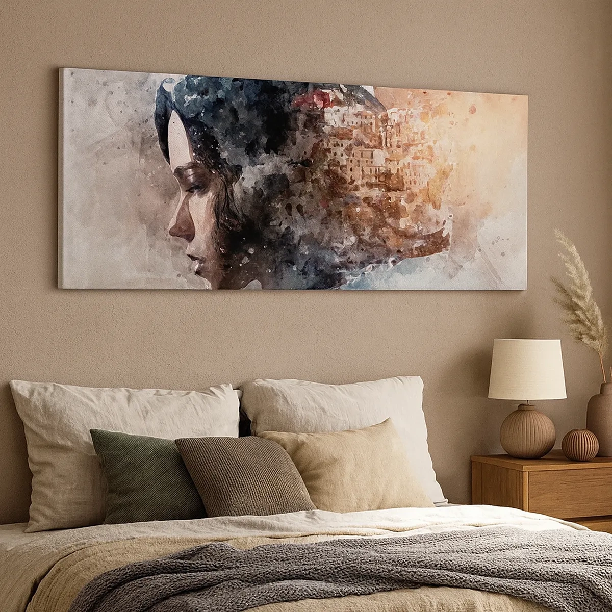 Cuadro sobre lienzo - Impresión de Imagen - Una historia sobre una niña con una ciudad de fondo - 30x30 cm