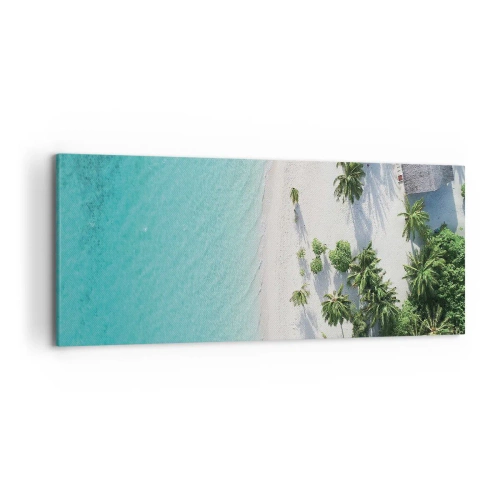 Cuadro sobre lienzo - Impresión de Imagen - Una vista de pájaro de una playa tropical con agua turquesa y palmeras. - 120x50cm - Vacaciones en el paraíso - Decoración de pared moderna para salón y dormitorio ARTTOR