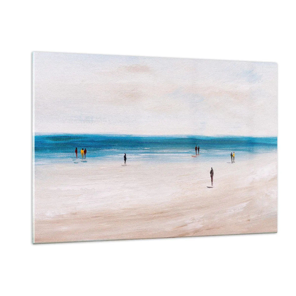 Cuadro sobre vidrio - Impresiones sobre Vidrio - Una playa tranquila con siluetas de personas caminando a lo largo de la línea del mar. - 120x80cm - Necesidad natural - Decoración de pared moderna para salón y dormitorio ARTTOR