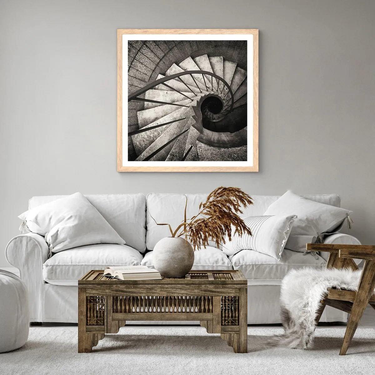 Póster en marco roble claro - Escaleras arriba, escaleras abajo - 50x50 cm