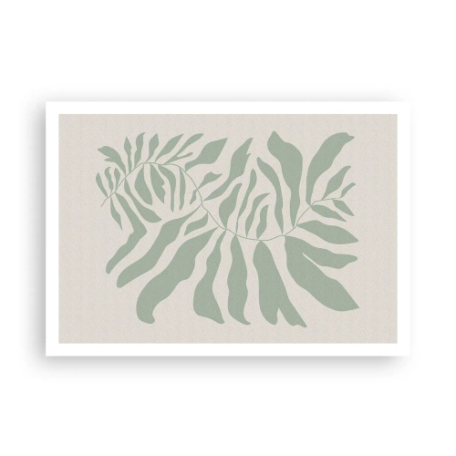 Póster - Un delicado patrón de ramitas con hojas en un tono verde esmeralda. - 100x70cm - Rama esmeralda - Decoración de pared moderna para salón y dormitorio ARTTOR