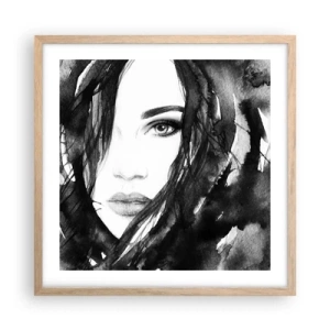Póster en marco roble claro - Retrato de una dama en blanco y negro - 50x50 cm