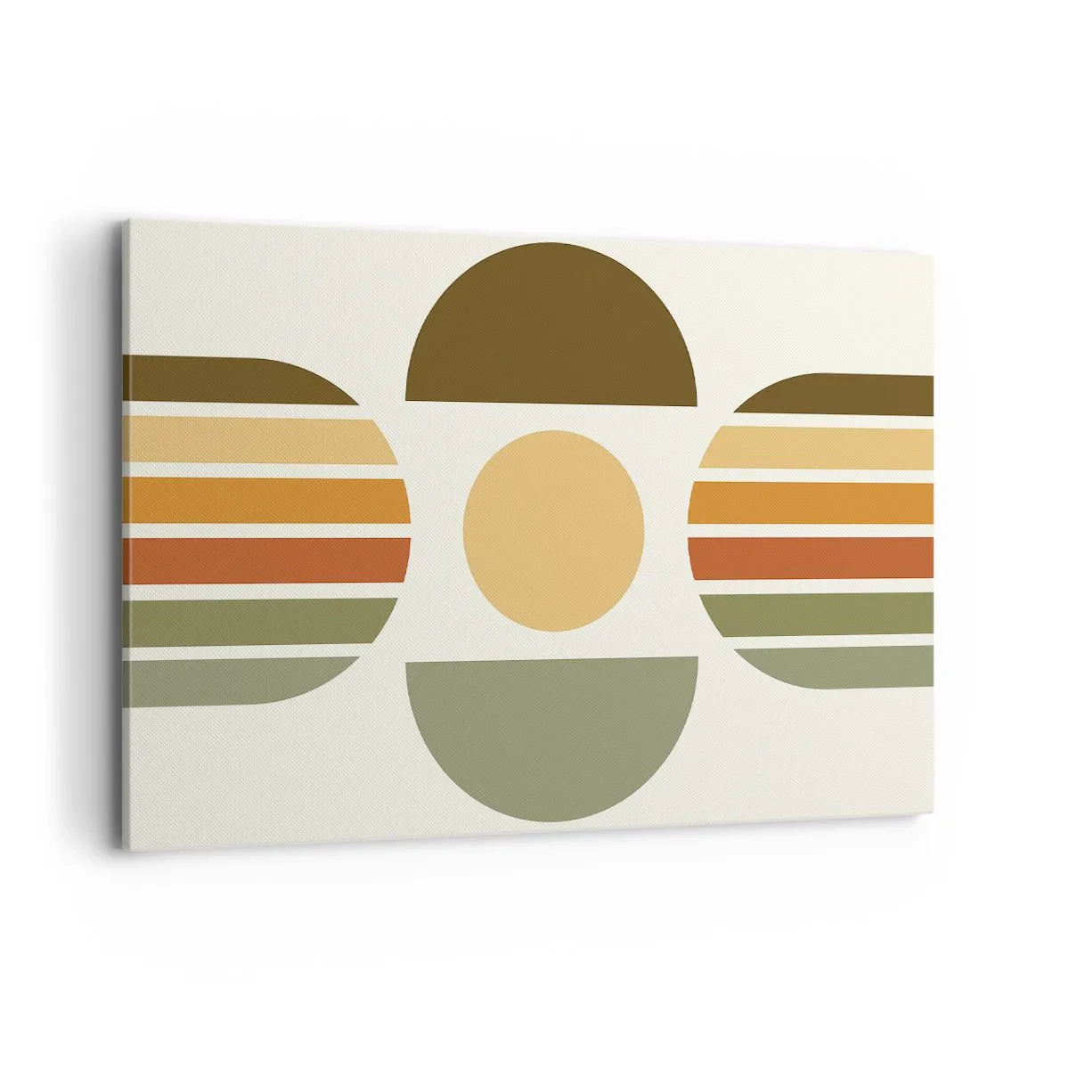 Cuadro sobre lienzo - Impresión de Imagen - Composición geométrica con semicírculos y rayas en tonos tierra. - 120x80cm - Los tonos de la tierra - Decoración de pared moderna para salón y dormitorio ARTTOR