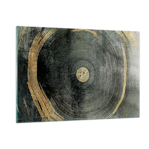 Cuadro sobre vidrio - Impresiones sobre Vidrio - Sección transversal de un tronco de árbol con detalles y acentos dorados. - 120x80cm - Cambio y perpetuidad - Decoración de pared moderna para salón y dormitorio ARTTOR
