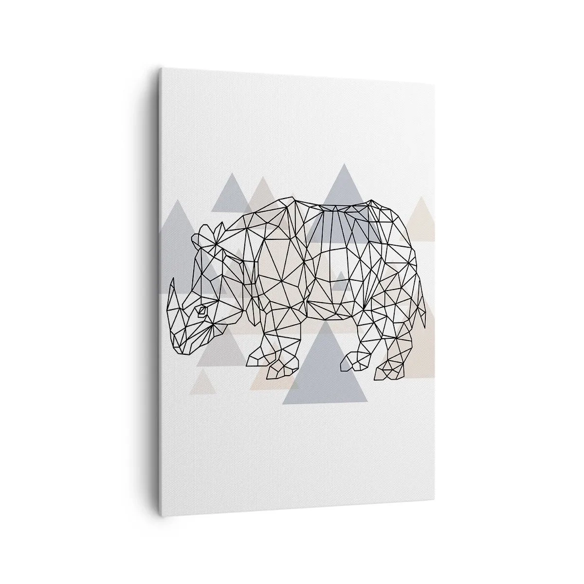 Cuadro sobre lienzo - Impresión de Imagen - Rinoceronte geométrico sobre un fondo de delicados triángulos. - 70x100cm - Estructura de la fuerza - Decoración de pared moderna para salón y dormitorio ARTTOR