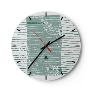 Reloj de pared - Reloj de vidrio - Una composición gráfica con líneas horizontales en tonos verde mar. - 30x30cm - Abstracción marina - Decoración de pared moderna para salón, cocina y dormitorio ARTTOR