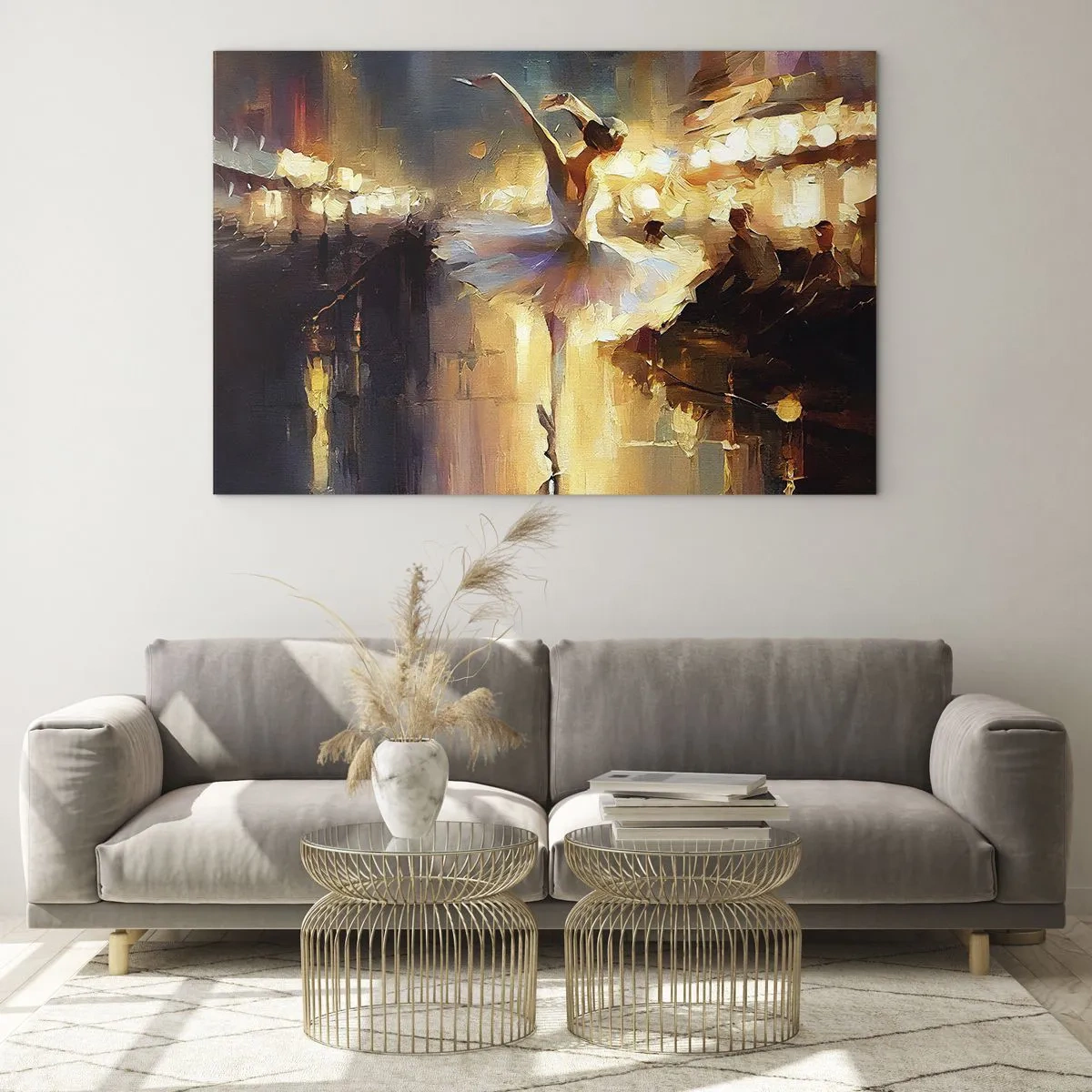 Cuadro sobre vidrio - Impresiones sobre Vidrio - Bailarina a la luz de las luces de la ciudad. - 70x50cm - Un milagro en la calle - Decoración de pared moderna para salón y dormitorio ARTTOR