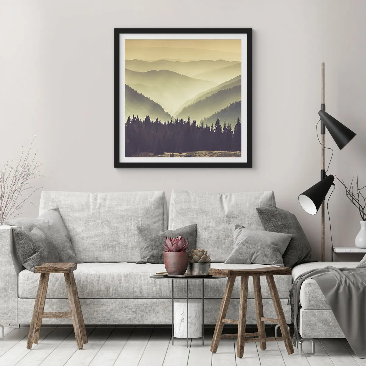 Póster en marco negro - Más allá de las siete montañas... - 30x30 cm
