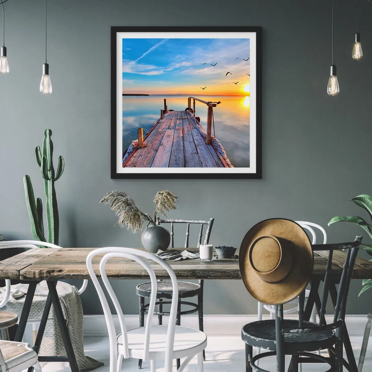 Póster en marco negro - Caminando hacia el sol - 50x50 cm