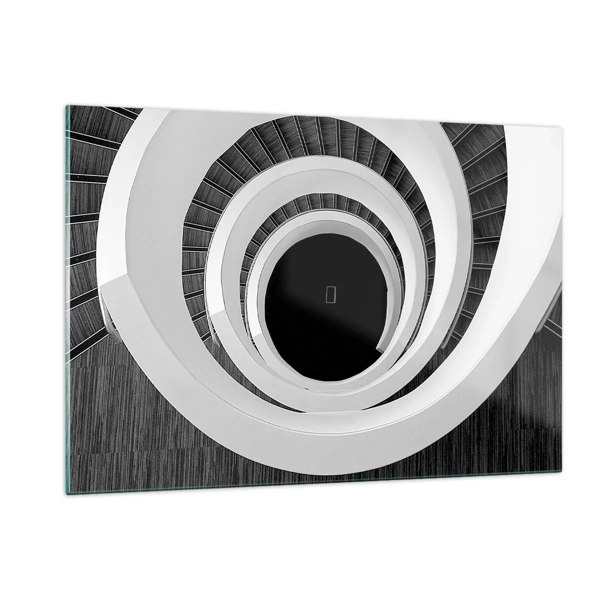 Cuadro sobre vidrio - Impresiones sobre Vidrio - Escalera de caracol en blanco y negro desde arriba - 120x80cm - Hacia el origen - Decoración de pared moderna para salón y dormitorio ARTTOR