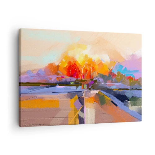 Cuadro sobre lienzo - Impresión de Imagen - Un paisaje abstracto con intensos colores otoñales. - 70x50cm - Llegó el otoño - Decoración de pared moderna para salón y dormitorio ARTTOR
