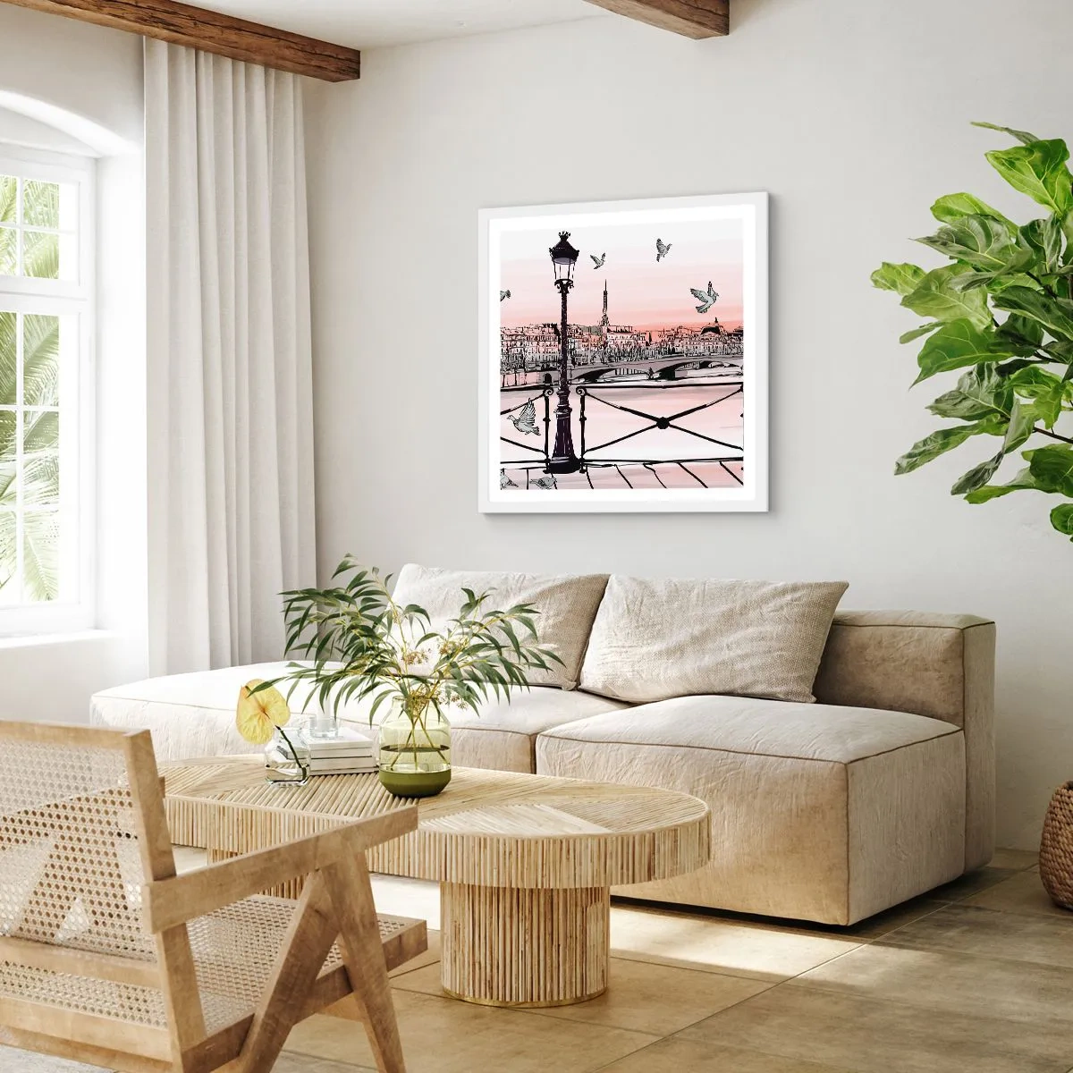 Póster en marco blanco - Sobre los tejados de París - 60x60 cm