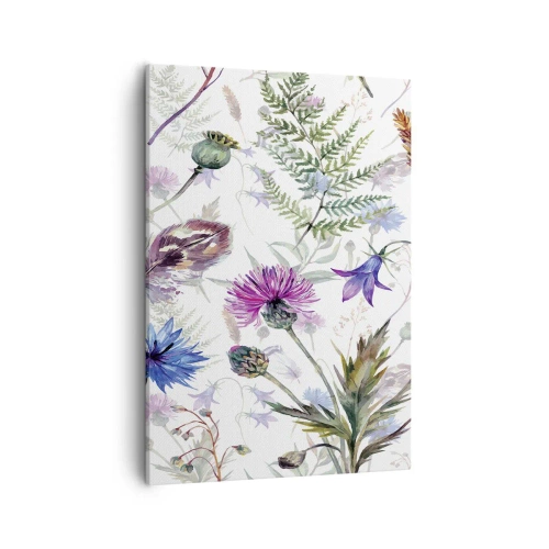 Cuadro sobre lienzo - Impresión de Imagen - Flores y hierbas de acuarela sobre un fondo blanco en estilo herbario. - 50x70cm - Herbario polaco - Decoración de pared moderna para salón y dormitorio ARTTOR