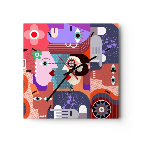 Reloj de pared - Reloj de vidrio - Cara a cara - 40x40 cm