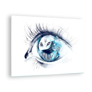 Cuadro sobre vidrio - Impresiones sobre Vidrio - Ojo de mujer con motivo de búho en estilo acuarela. - 70x50cm - Ojo con la naturaleza - Decoración de pared moderna para salón y dormitorio ARTTOR