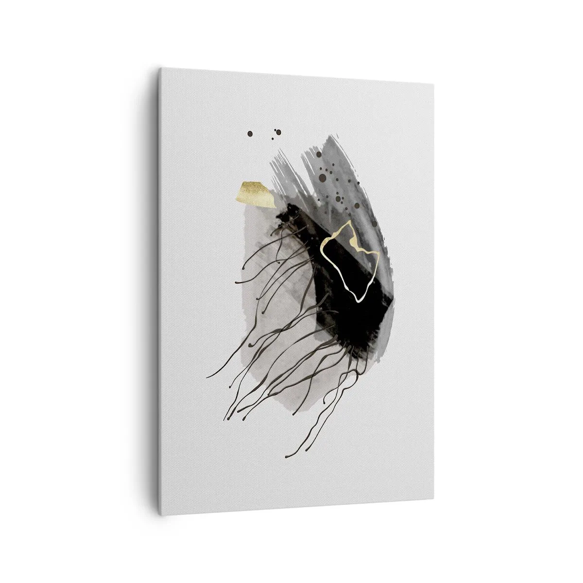 Cuadro sobre lienzo - Impresión de Imagen - Una composición abstracta con acentos negros y dorados. - 70x100cm - En negro y dorado - Decoración de pared moderna para salón y dormitorio ARTTOR