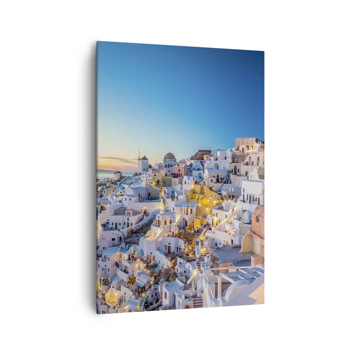 Cuadro sobre lienzo - Impresión de Imagen - Vista de una ciudad griega al atardecer - 70x100cm - La esencia de lo griego - Decoración de pared moderna para salón y dormitorio ARTTOR