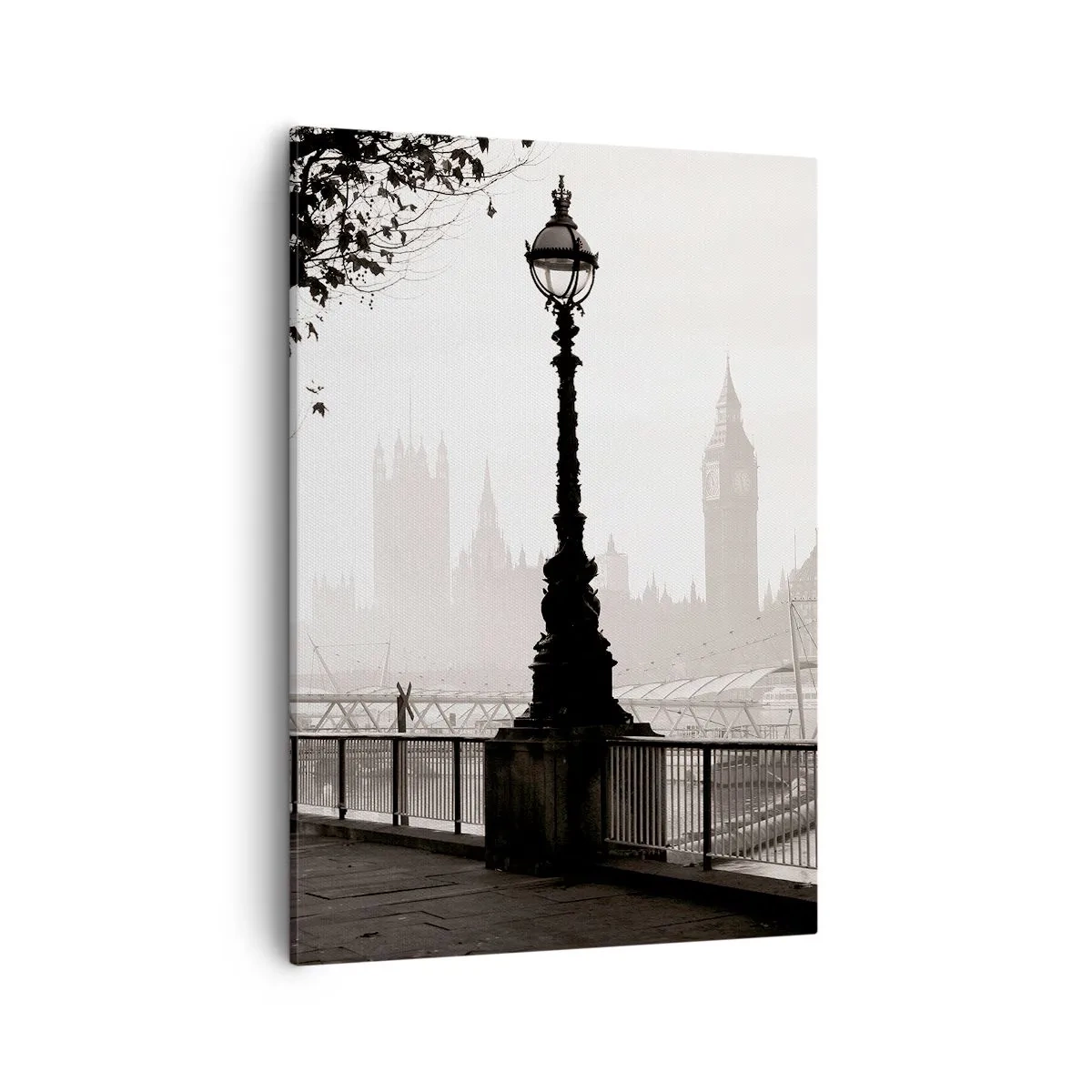 Cuadro sobre lienzo - Impresión de Imagen - Una vista monocromática del Big Ben y el Támesis. - 50x70cm - La mañana de Londres - Decoración de pared moderna para salón y dormitorio ARTTOR