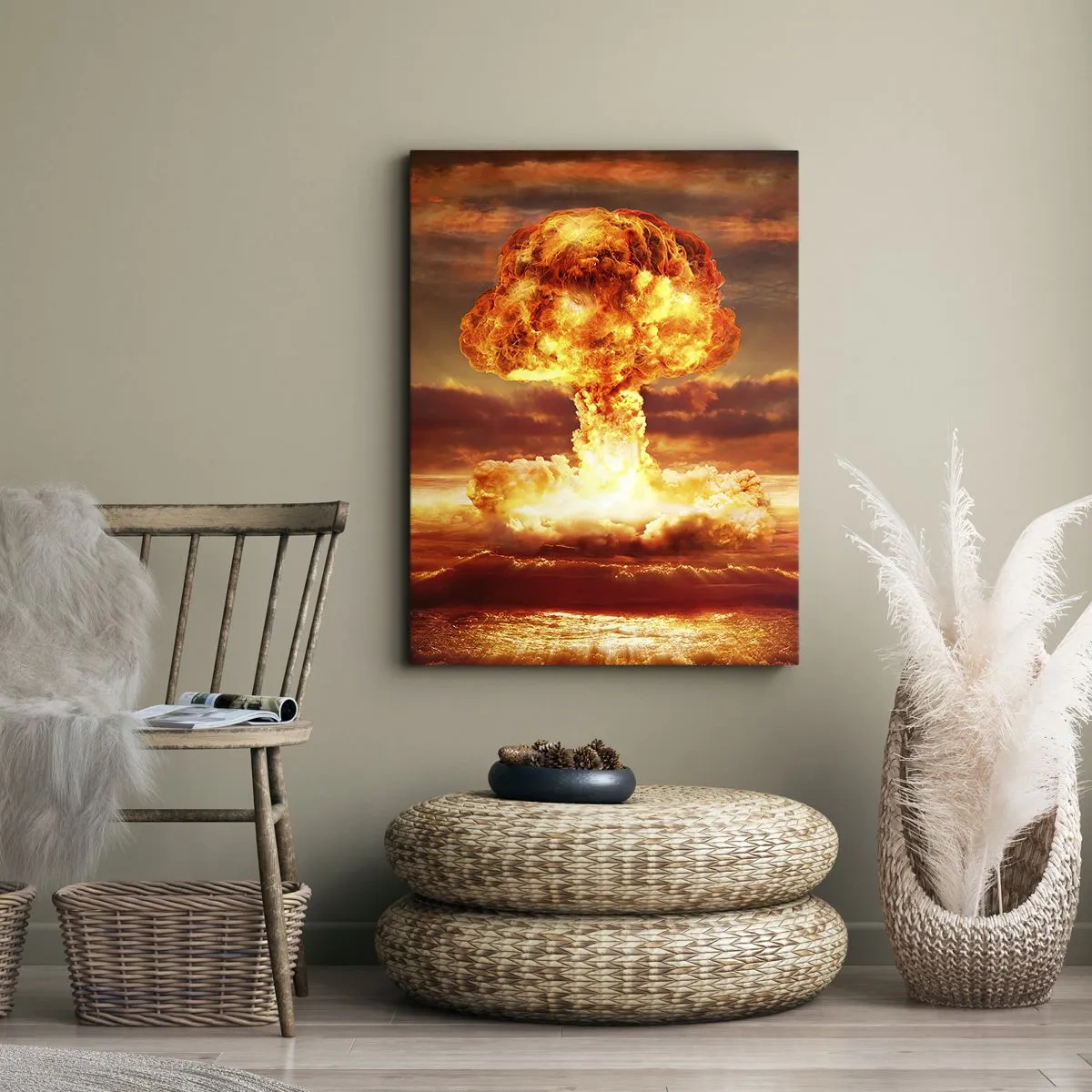 Cuadro sobre lienzo - Impresión de Imagen - Explosión de una nube de hongo con el atardecer como telón de fondo - 50x70cm - Y habrá un final - Decoración de pared moderna para salón y dormitorio ARTTOR