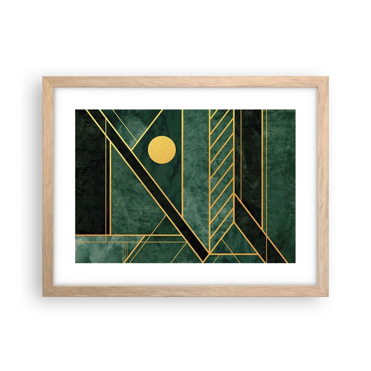 Póster en marco roble claro - La dinámica del oro y el azul - 40x30 cm