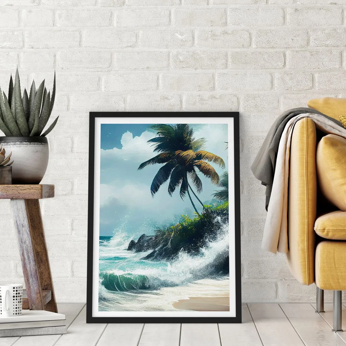 Póster en marco negro - En una costa tropical - 40x50 cm