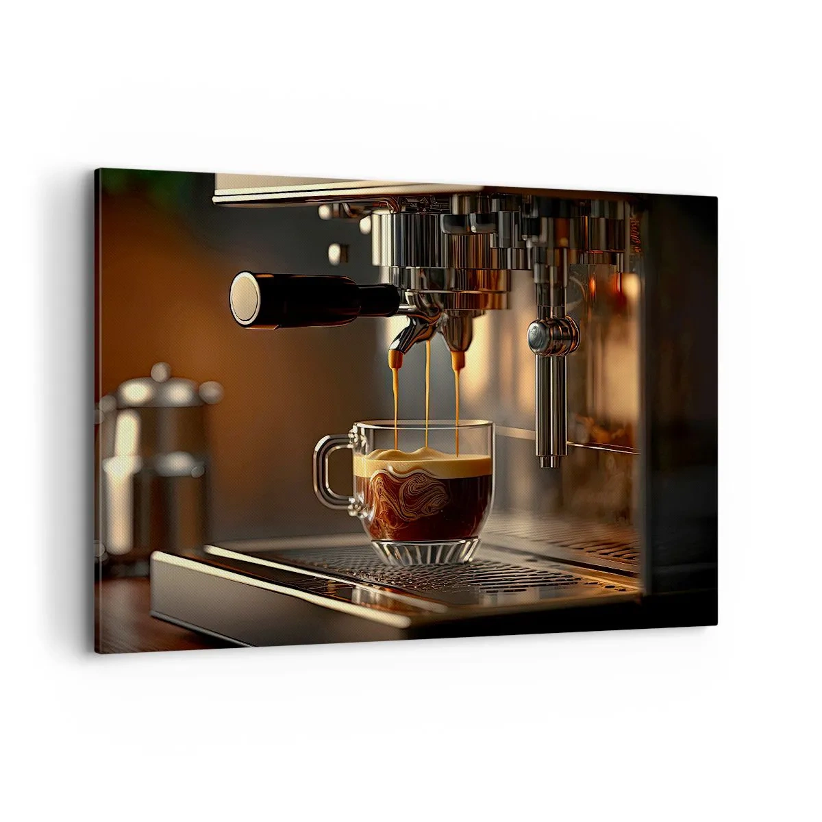 Cuadro sobre lienzo - Impresión de Imagen - Cafetera con una taza de espresso aromático. - 100x70cm - Un brebaje sensual - Decoración de pared moderna para salón y dormitorio ARTTOR