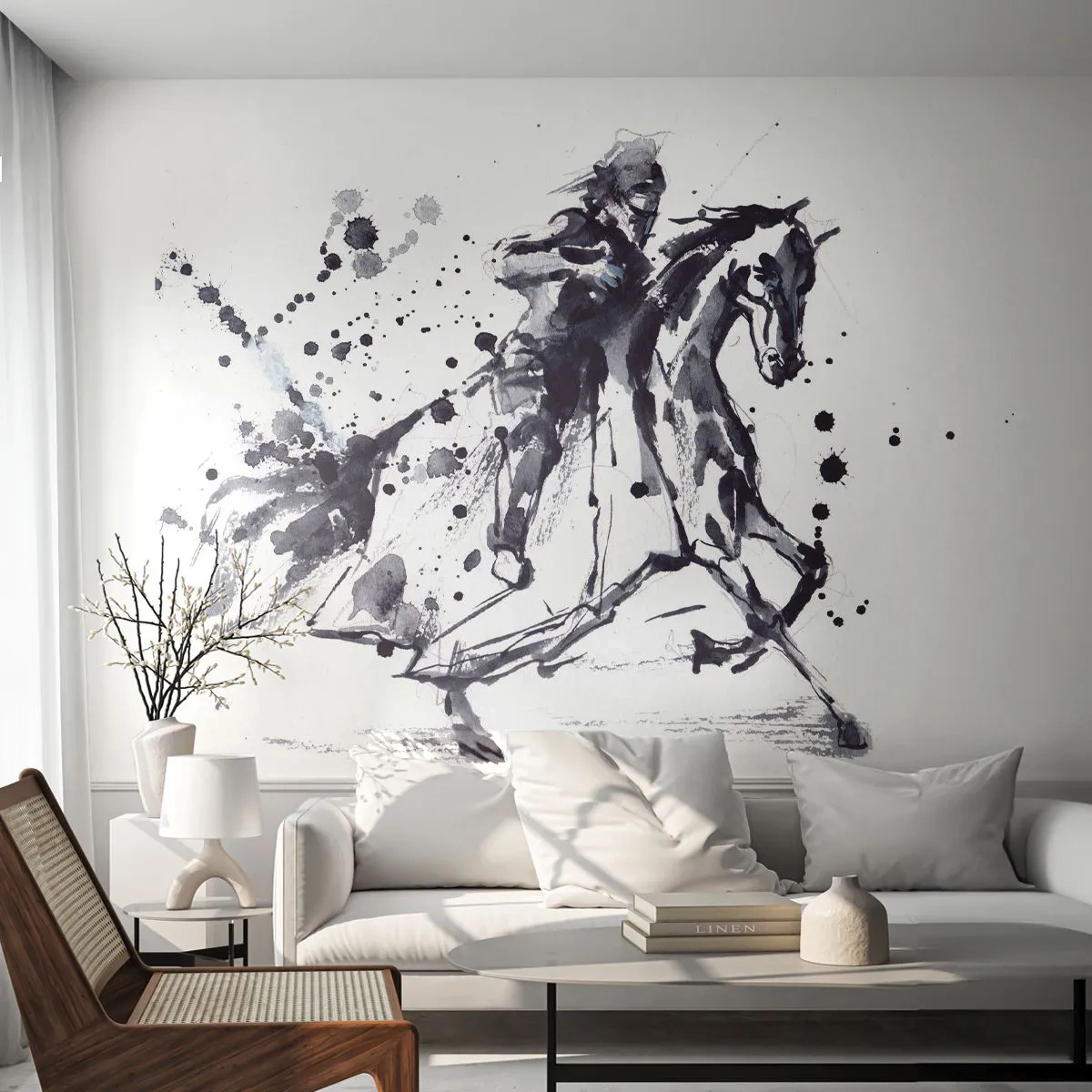 Fotomural Standard Eco - Caballero negro - Abstracción, Caballero a caballo, armadura de caballero - 200x140 cm