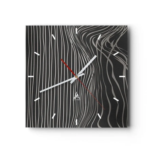 Reloj de pared - Reloj de vidrio - Líneas blancas sobre un fondo gris oscuro en una disposición abstracta. - 30x30cm - Ritmo y acento - Decoración de pared moderna para salón y dormitorio ARTTOR