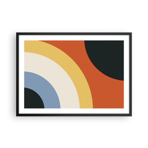 Póster en marco negro - Obra de arte abstracta con arcos coloridos y círculos contrastantes. - 70x50cm - Círculo sobre círculo - Decoración de pared moderna para salón y dormitorio ARTTOR