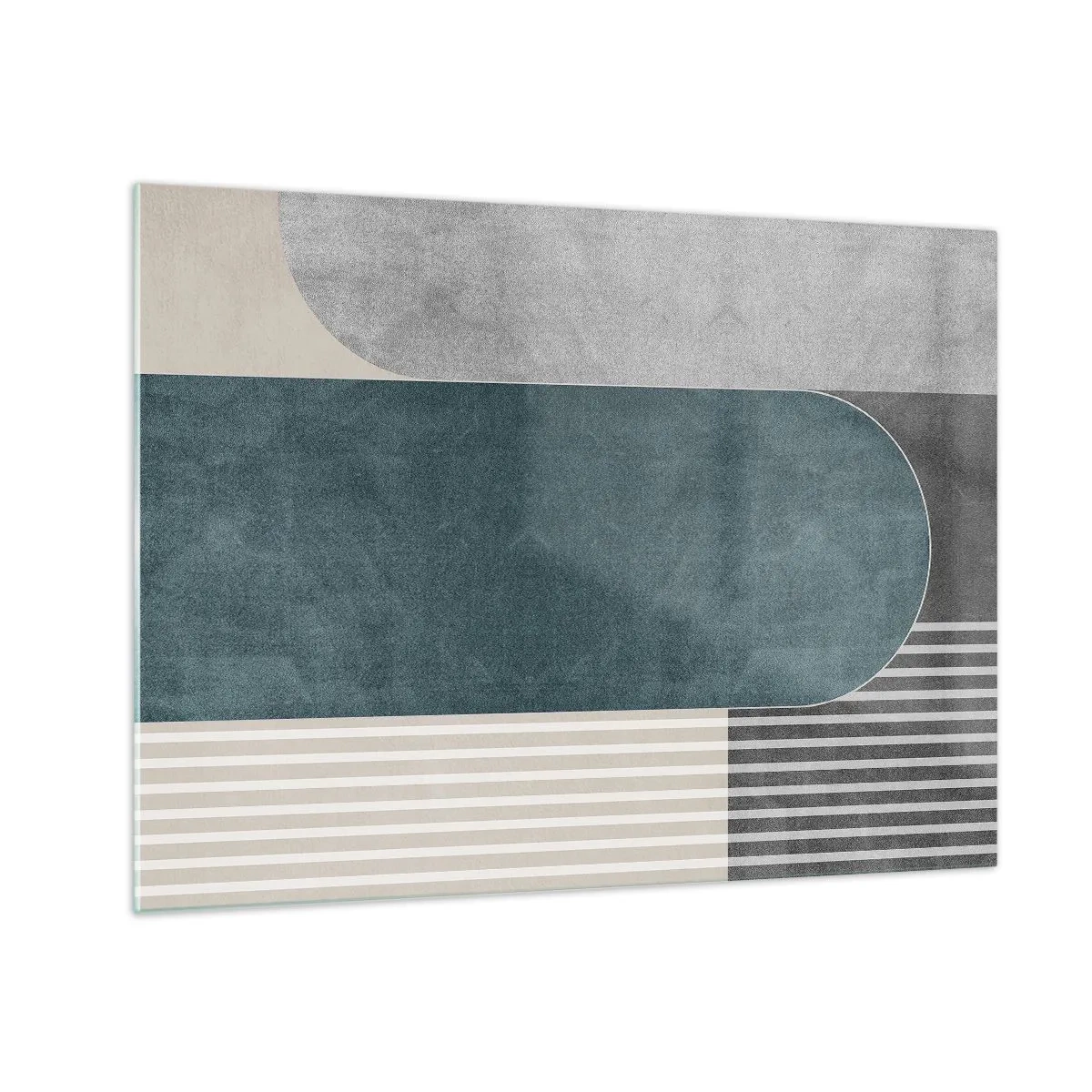 Cuadro sobre vidrio - Impresiones sobre Vidrio - Forma geométrica en tonos grises, beige y verdes. - 70x50cm - Composición horizontal - Decoración de pared moderna para salón y dormitorio ARTTOR