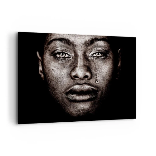 Cuadro sobre lienzo - Impresión de Imagen - Retrato de un rostro con una sola lágrima sobre un fondo negro - 100x70cm - Una lágrima - Decoración de pared moderna para salón y dormitorio ARTTOR