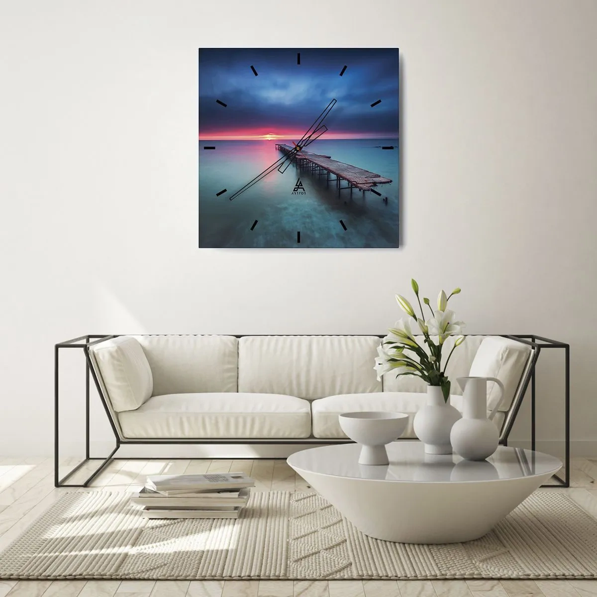 Reloj de pared - Reloj de vidrio - Entre el cielo y el agua - 40x40 cm