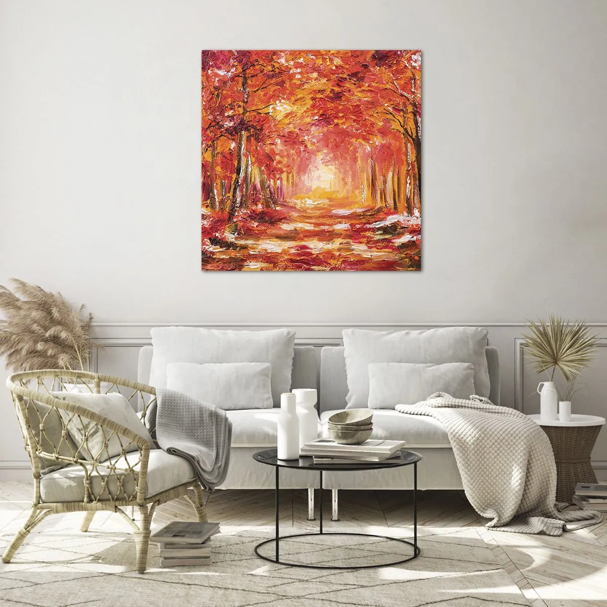 Cuadro sobre vidrio - Impresiones sobre Vidrio - Bosque de cobre - 40x40 cm