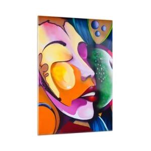 Cuadro sobre vidrio - Impresiones sobre Vidrio - Abstracción colorida de rostros al estilo del arte callejero - 50x70cm - Toque de color - Decoración de pared moderna para salón y dormitorio ARTTOR