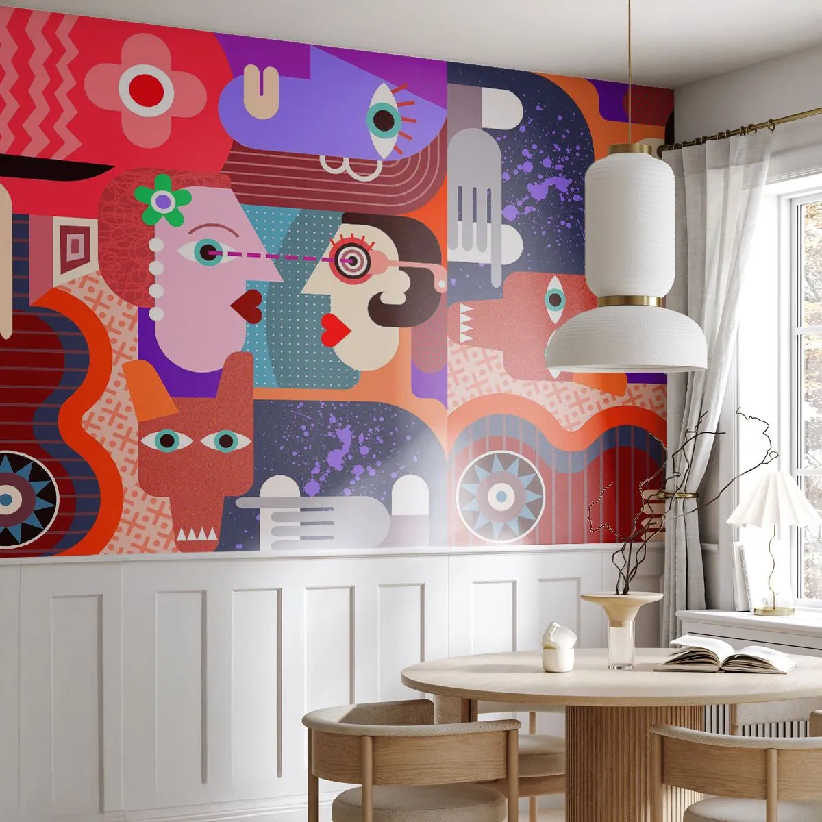 Fotomural Autadhesivo Deluxe Sticker - Cara a cara - Abstracción, Pedazo, Caras - 350x256 cm