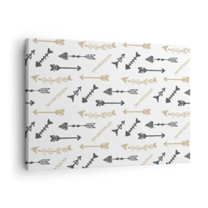 Cuadro sobre lienzo - Impresión de Imagen - Un patrón minimalista con flechas en colores beige y gris. - 70x50cm - El sueño de un arquero - Decoración de pared moderna para salón y dormitorio ARTTOR
