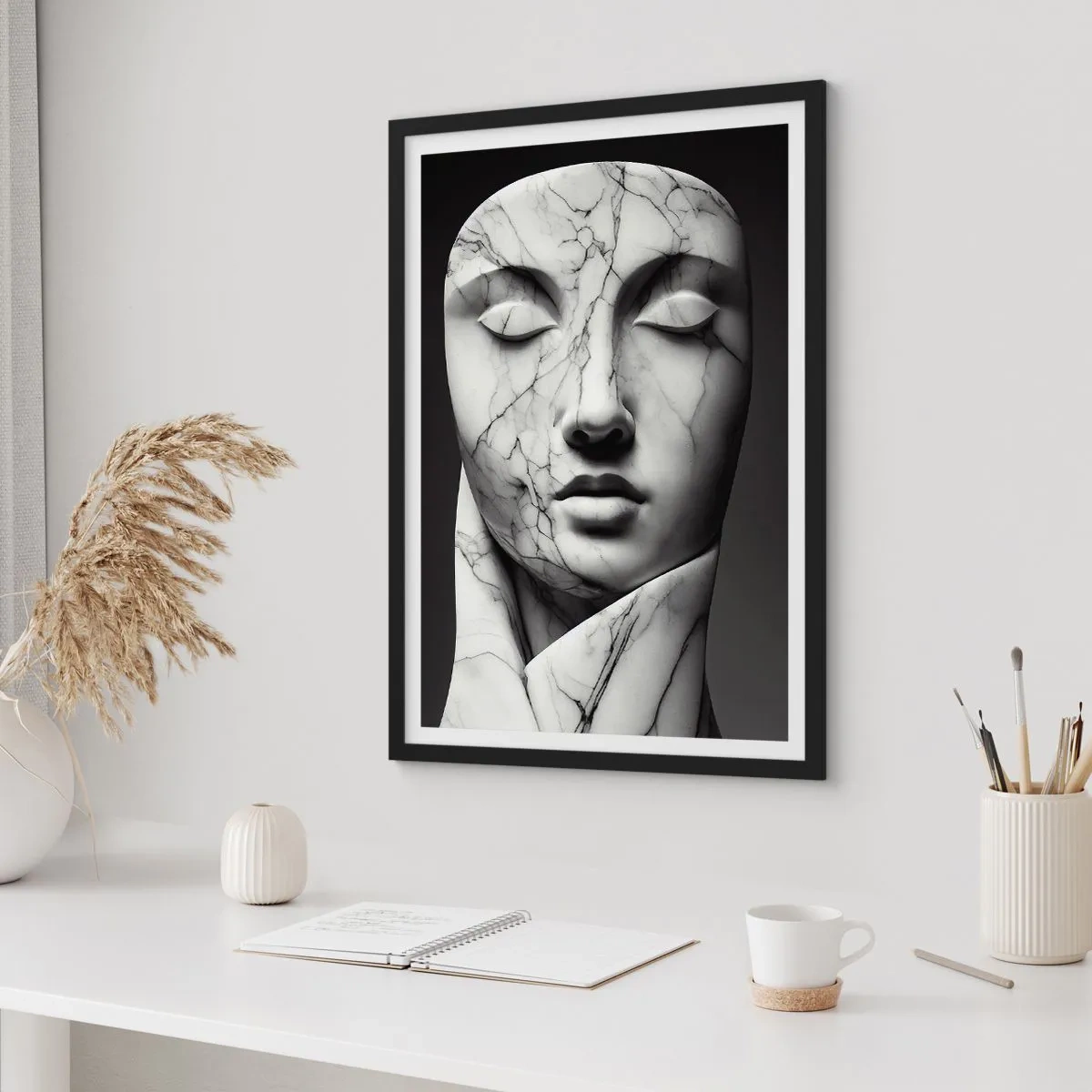 Póster en marco negro - Formas de mármol - 50x70 cm