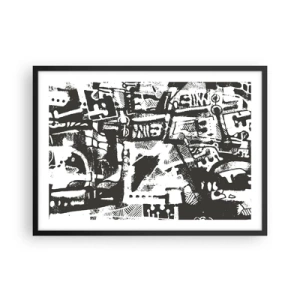 Póster en marco negro - Patrón retro monocromático abstracto - 70x50cm - ¿Orden o caos? - Decoración de pared moderna para salón y dormitorio ARTTOR