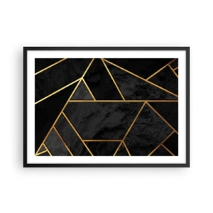 Póster en marco negro - Patrón geométrico dorado sobre fondo negro - 70x50cm - Oscuridad y brillo - Decoración de pared moderna para salón y dormitorio ARTTOR