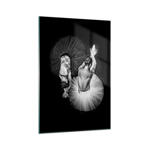 Cuadro sobre vidrio - Impresiones sobre Vidrio - Una imagen en blanco y negro de dos bailarinas en una pose dinámica. - 70x100cm - Yin y yang: el equilibrio perfecto - Decoración de pared moderna para salón y dormitorio ARTTOR