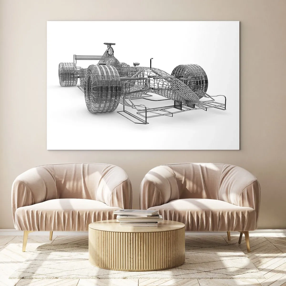 Cuadro sobre vidrio - Impresiones sobre Vidrio - Dibujo técnico en estilo 3D de un coche de carreras - 70x50cm - Construcción perfecta - el impulso - Decoración de pared moderna para salón y dormitorio ARTTOR