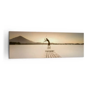 Cuadro sobre lienzo - Impresión de Imagen - Hombre en una balsa al atardecer - 160x50cm - Antes del descanso - Decoración de pared moderna para salón y dormitorio ARTTOR