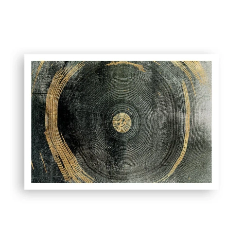 Póster - Círculos concéntricos con acentos dorados. - 100x70cm - Cambio y perpetuidad - Decoración de pared moderna para salón y dormitorio ARTTOR